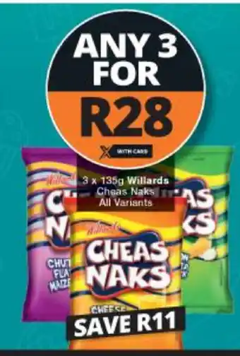 Checkers Willards Cheas Naks All Variants 3 x 135g offer