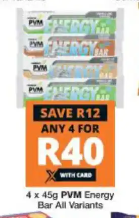 Checkers PVM Energy Bar All Variants 4 x 45g offer
