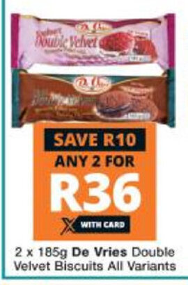 Checkers De Vries Double Velvet Biscuits All Variants 2 x 185g offer