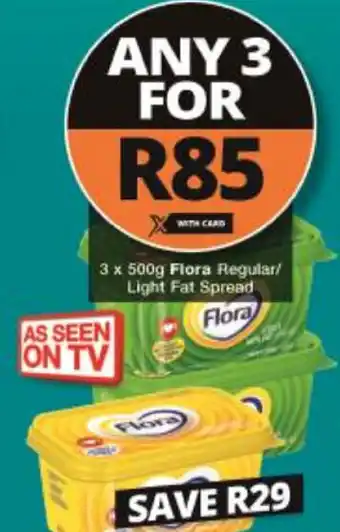 Checkers Flora Regular / Light Fat Spread 3 x 500g offer