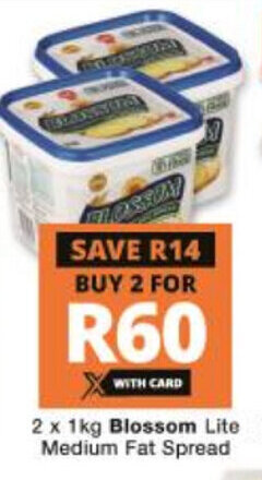 Checkers Blossom Lite Medium Fat Spread 2 x 1kg offer