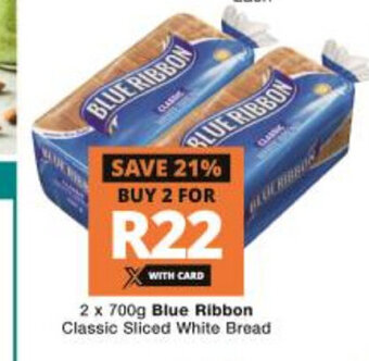 Checkers Blue Ribbon Classic Sliced White Bread 2 x 700g offer