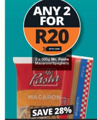 Checkers Mr. Pasta Macaroni / Spaghetti 2 x 500g offer