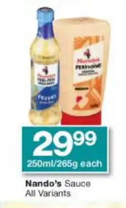 Checkers Nando's Sauce All Variants 250ml/265g each offer