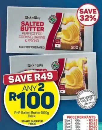 Pick n Pay PnP Salted Butter 500g Brick offer