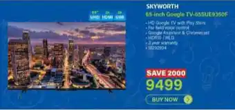 Incredible Connection SKYWORTH 65-inch Google TV-65SUE9350F offer