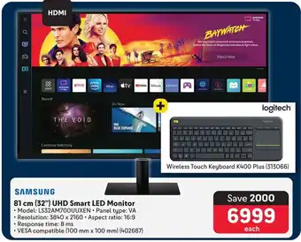 Makro SAMSUNG 81 cm (32") UHD Smart LED Monitor + Wireless Touch Keyboard K400 Plus (313066) offer