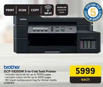 Makro DCP-T820DW 3-in-1 Ink Tank Printer offer