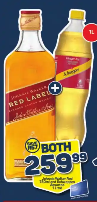 Pick n Pay Liquor Johnnie Walker Red 750ml and Schweppes Assorted 1 Litre offer