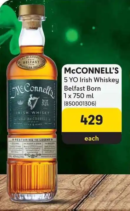 McCONNELL'S 5 YO Irish Whiskey Belfast Born 1x750ml offer at Makro