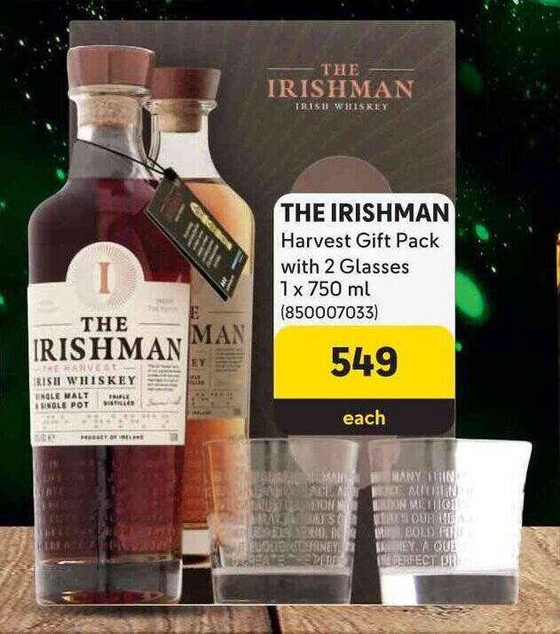 THE IRISHMAN Harvest Gift Pack with 2 Glasses 1x750ml offer at Makro