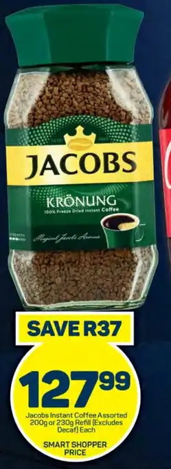 Pick n Pay Hypermarket Jacobs Instant Coffee Assorted 200g or 230g Refill (Excludes Decaf) Each offer