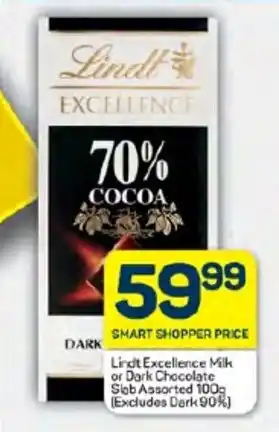 Pick n Pay Hypermarket Lindt Excellence Milk or Dark Chocolate Slab Assorted 100g offer