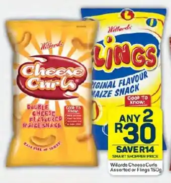 Pick n Pay Hypermarket Willards Cheese Curls Assorted or Flings 150g offer