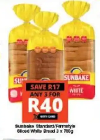 Checkers Sunbake Standard/Farmstyle Sliced White Bread 3 x 700g offer