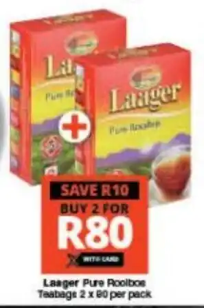 Checkers Laager Pure Rooibos Teabags 2 x 80 per pack offer