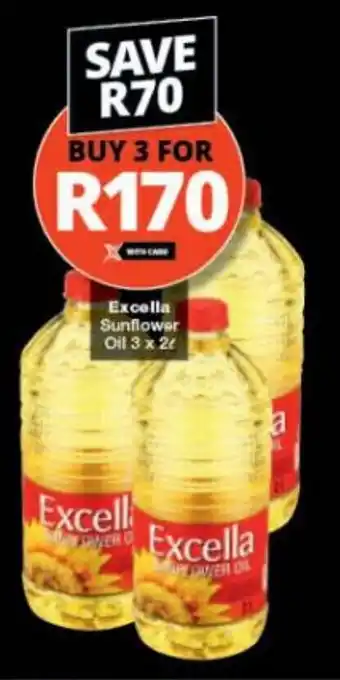 Checkers Excella Sunflower Oil 3 x 2L offer