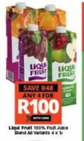 Checkers Liqui Fruit 100% Fruit Juice Blend All Variants 4 x 1L offer