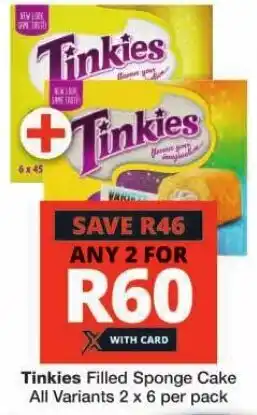 Checkers Tinkies Filled Sponge Cake All Variants 2 x 6 per pack offer