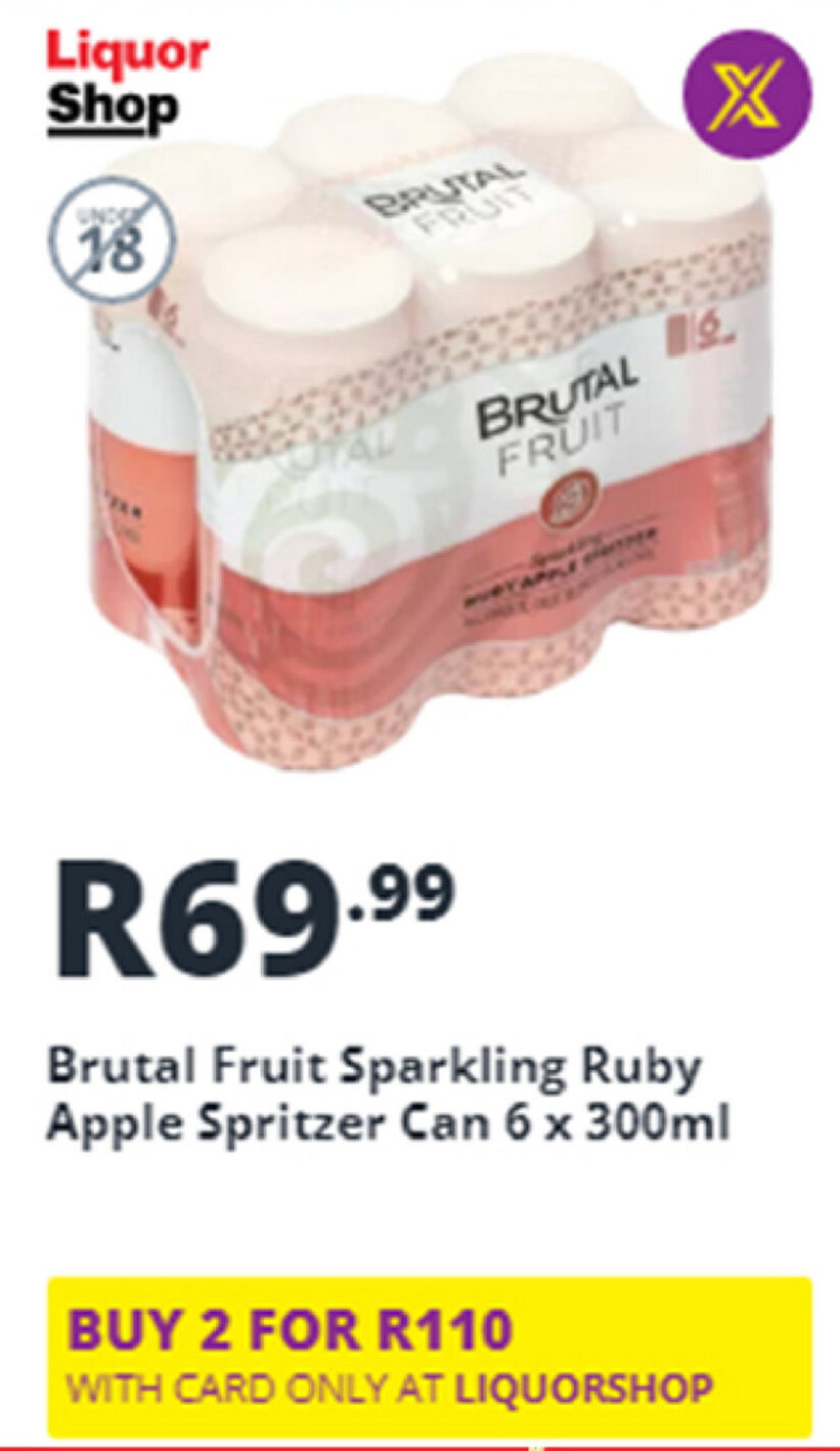 Brutal Fruit Sparkling Ruby Apple Spritzer Can 6x300ml offer at Shoprite Liquor