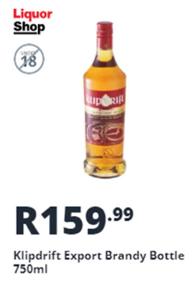Klipdrift Export Brandy Bottle 750ml offer at Shoprite Liquor