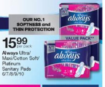Checkers Always Ultra/Maxi/Cotton Soft/Platinum Sanitary Pads offer