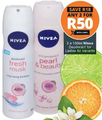 Checkers Nivea Deodorant for Ladies 2x150ml offer