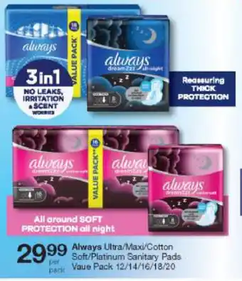 Checkers Always Ultra/Maxi/Cotton Soft/Platinum Sanitary Pads offer