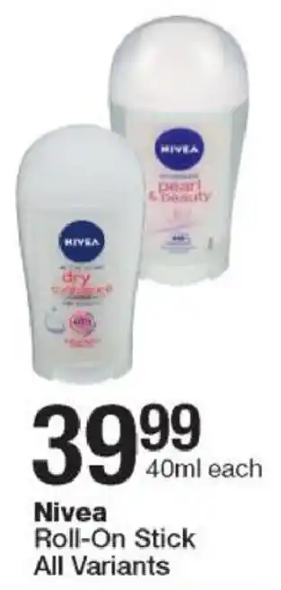 Checkers Nivea Roll-On Stick 40ml offer