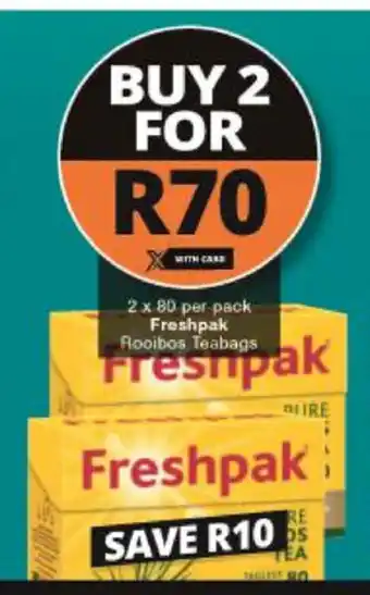 Checkers Freshpak Rooibos Teabags 2 x 80 per pack offer