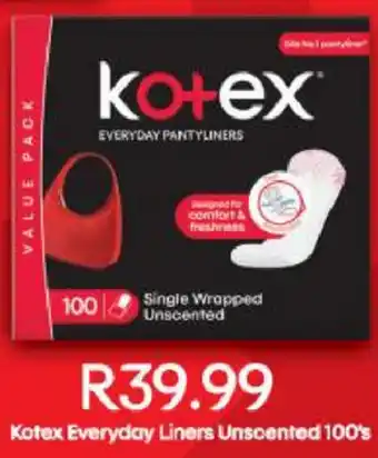 Checkers Kotex Everyday Liners Unscented100's offer