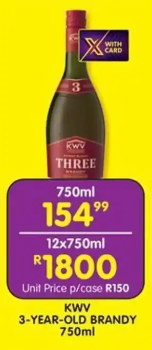 Shoprite Liquor KWV 3-YEAR-OLD BRANDY 750ml offer