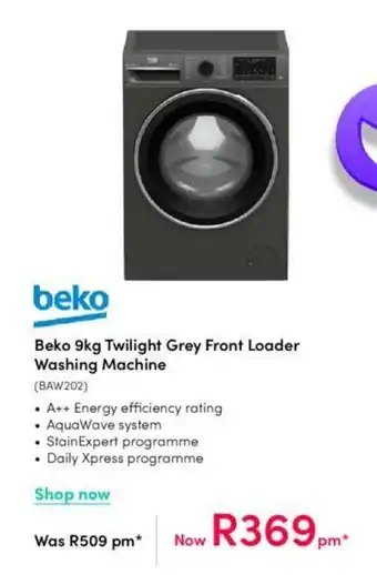 Teljoy Beko 9kg Twilight Grey Front Loader Washing Machine offer