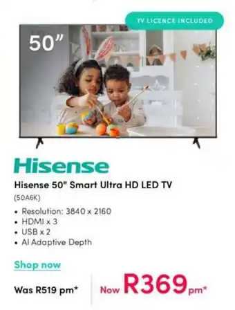 Teljoy Hisense 50" Smart Ultra HD LED TV offer