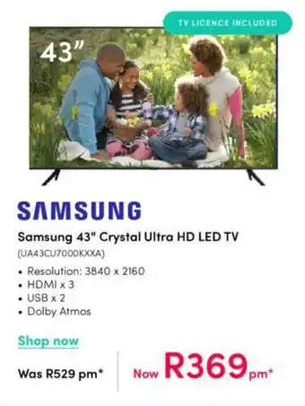 Teljoy Samsung 43" Crystal Ultra HD LED TV offer