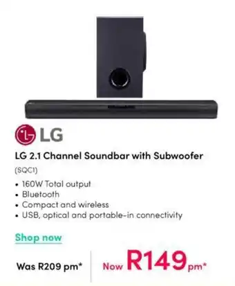 Teljoy LG 2.1 Channel Soundbar with Subwoofer offer