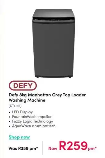 Teljoy Defy 8kg Manhattan Grey Top Loader Washing Machine offer