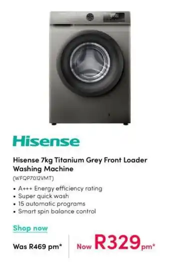 Teljoy Hisense 7kg Titanium Grey Front Loader Washing Machine offer