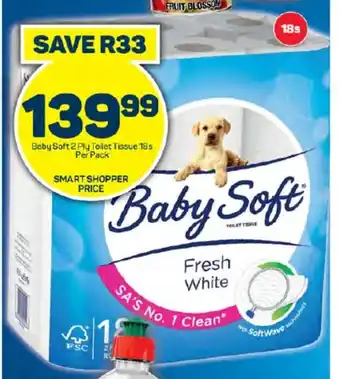 Pick n Pay Hypermarket Baby Soft 2 Ply Toilet Tissue 18s Per Pack offer