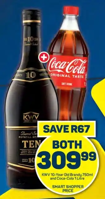 Pick n Pay Hypermarket KWV 10-Year Old Brandy 750ml and Coca-Cola 1 Litre offer