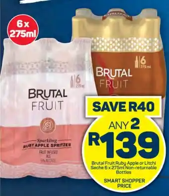 Pick n Pay Hypermarket Brutal Fruit Ruby Apple or Litchi Seche 6 x 275ml Non-returnable Bottles offer