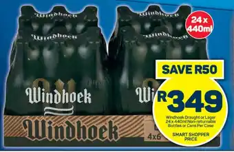 Pick n Pay Hypermarket Windhoek Draught or Lager 24 x 440ml Non-returnable Bottles or Cans Per Case offer