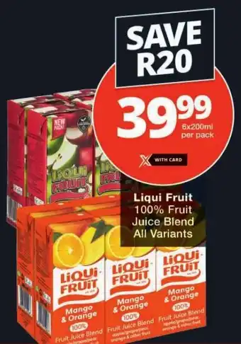 Checkers Liqui Fruit 100% Fruit Juice Blend All Variants offer