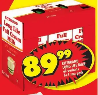 Shoprite RITEBRAND LONG LIFE MILK all variants 6x1L per pack offer