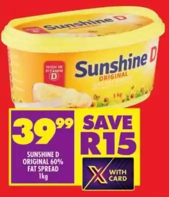 Shoprite SUNSHINE D ORIGINAL 60% FAT SPREAD 1kg offer