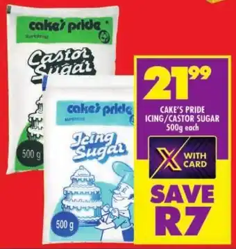 Shoprite CAKE'S PRIDE ICING/CASTOR SUGAR 500g each offer