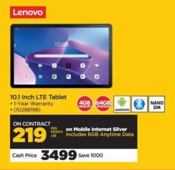 Lenovo 10.1 Inch LTE Tablet offer at HiFi Corp