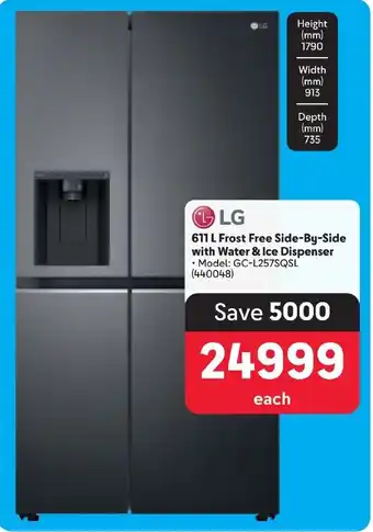 Makro LG 611L Frost Free Side-By-Side with Water & Ice Dispenser offer