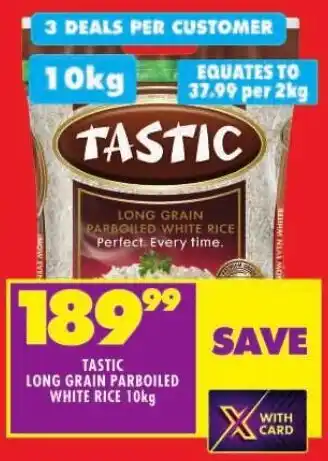 Shoprite TASTIC LONG GRAIN PARBOILED WHITE RICE 10kg offer
