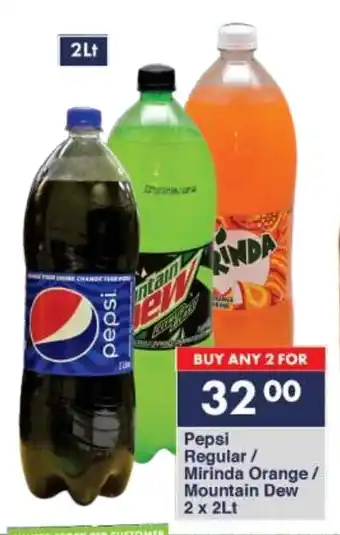 President Hyper Pepsi Regular/ Mirinda Orange/ Mountain Dew 2 x 2Lt offer